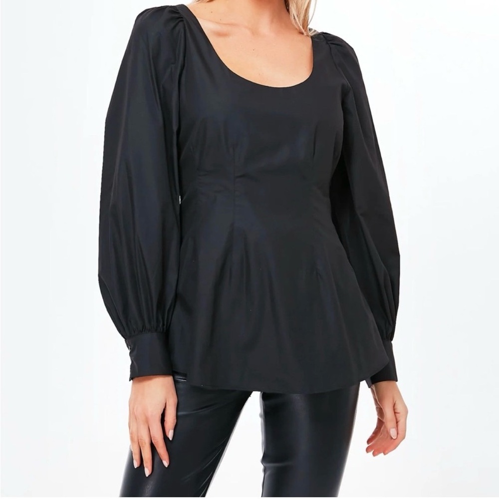 Pomander Place Tuckernuck Black Dianne Top Sz XS Fitted Waist Puff Sleeve NWT